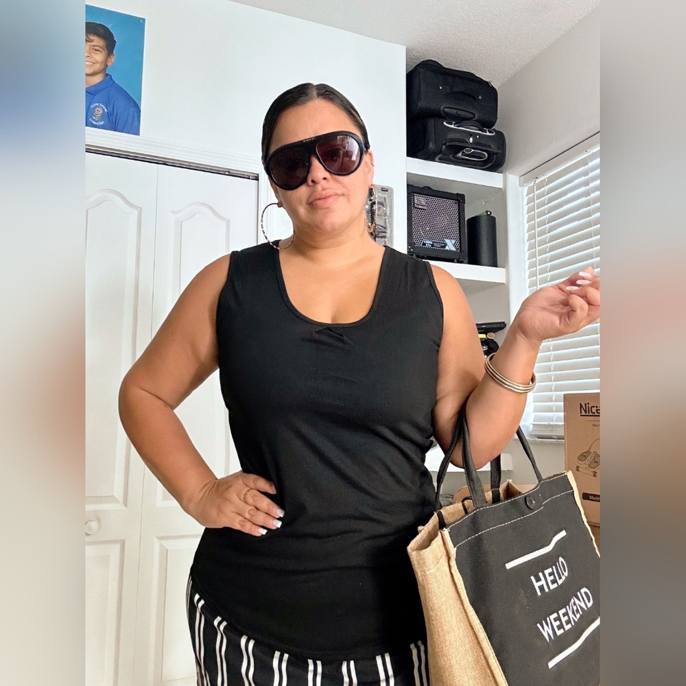 Plus Size Deep Black 0X Cotton Tank Top
